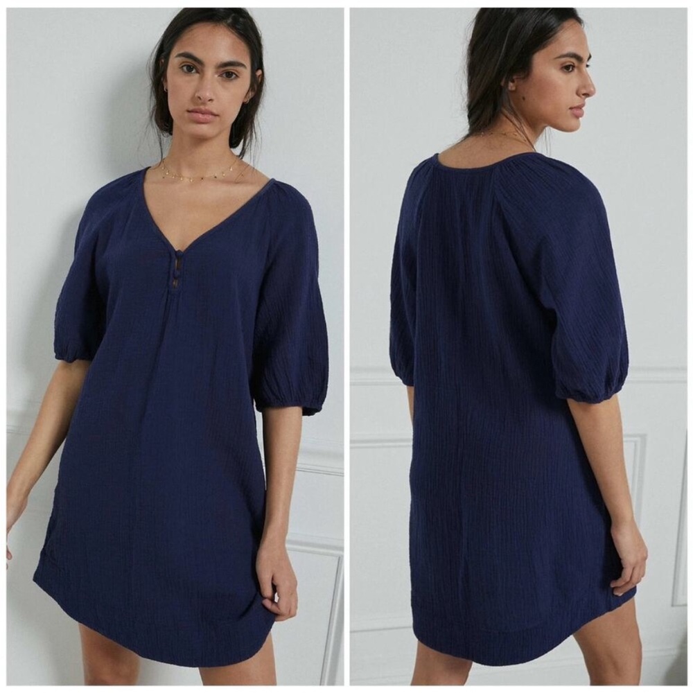 Anthropologie Deep Blue Textured Fabric Tunic Dress - 100% Cotton
